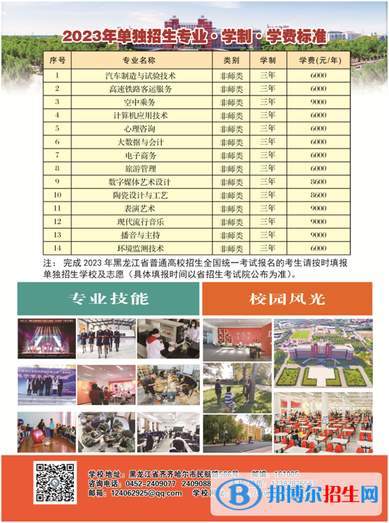 齊齊哈爾高等師范?？茖W(xué)校單招2023年學(xué)費(fèi)一覽表
